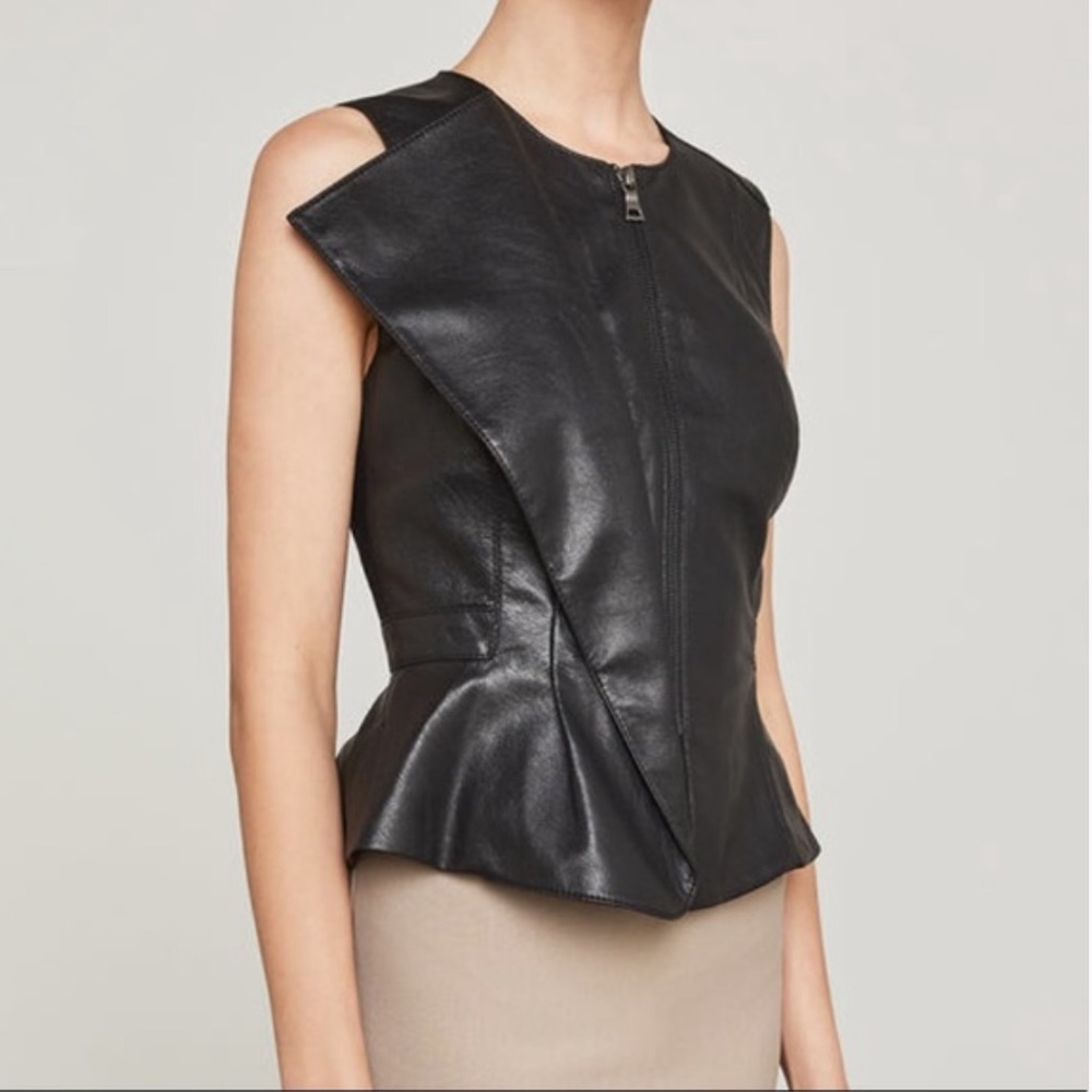 ✨HP✨ NWOT BCBG Liu Faux Leather Peplum Vest
